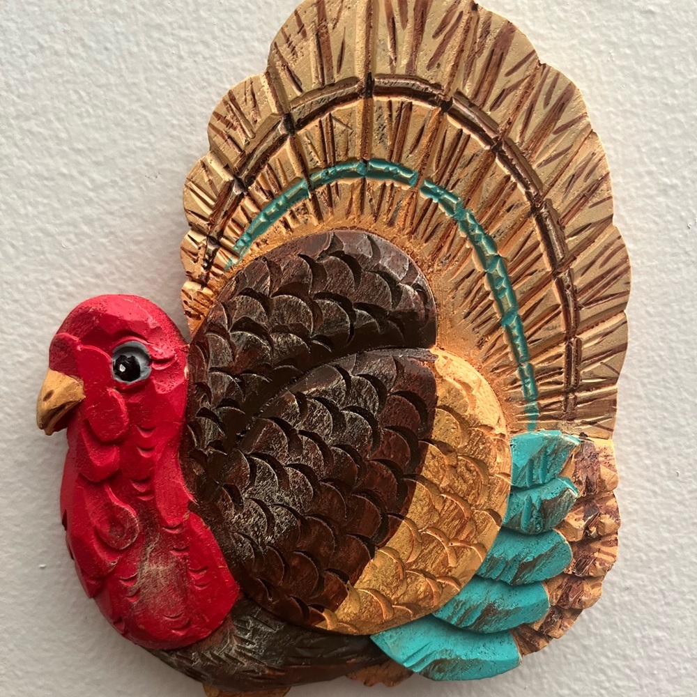 Vintage Thanksgiving Turkey Ornaments Wall Hanging Carved Wood Michaels Gooble
